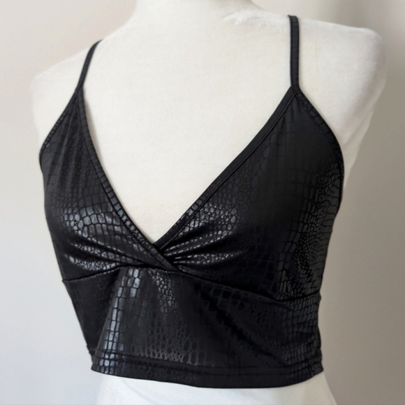 Tops - Faux leather crocodile textured faux leather crop top/bralette